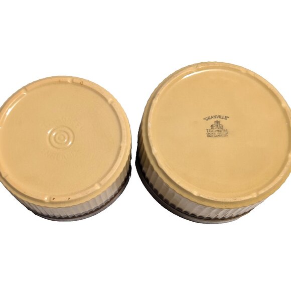 Set of 2 Vtg 60s T.G. Green "Granville" Casserole Bowls Brown/Honey Ribbed GUC - Picture 7 of 10